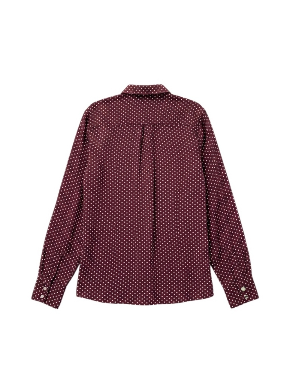 Women's Half-Button Blouse Top Maroon with White Starburst Dots Cosmic Blue Love - Picture 3 of 6